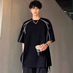 HEARUJOY  -  Top Oversized O Neck Plain Cotton Man Tee Shirts Aesthetic Clothing Streetwear Funny Elastic Stylish New In T Shirt for Men Cool