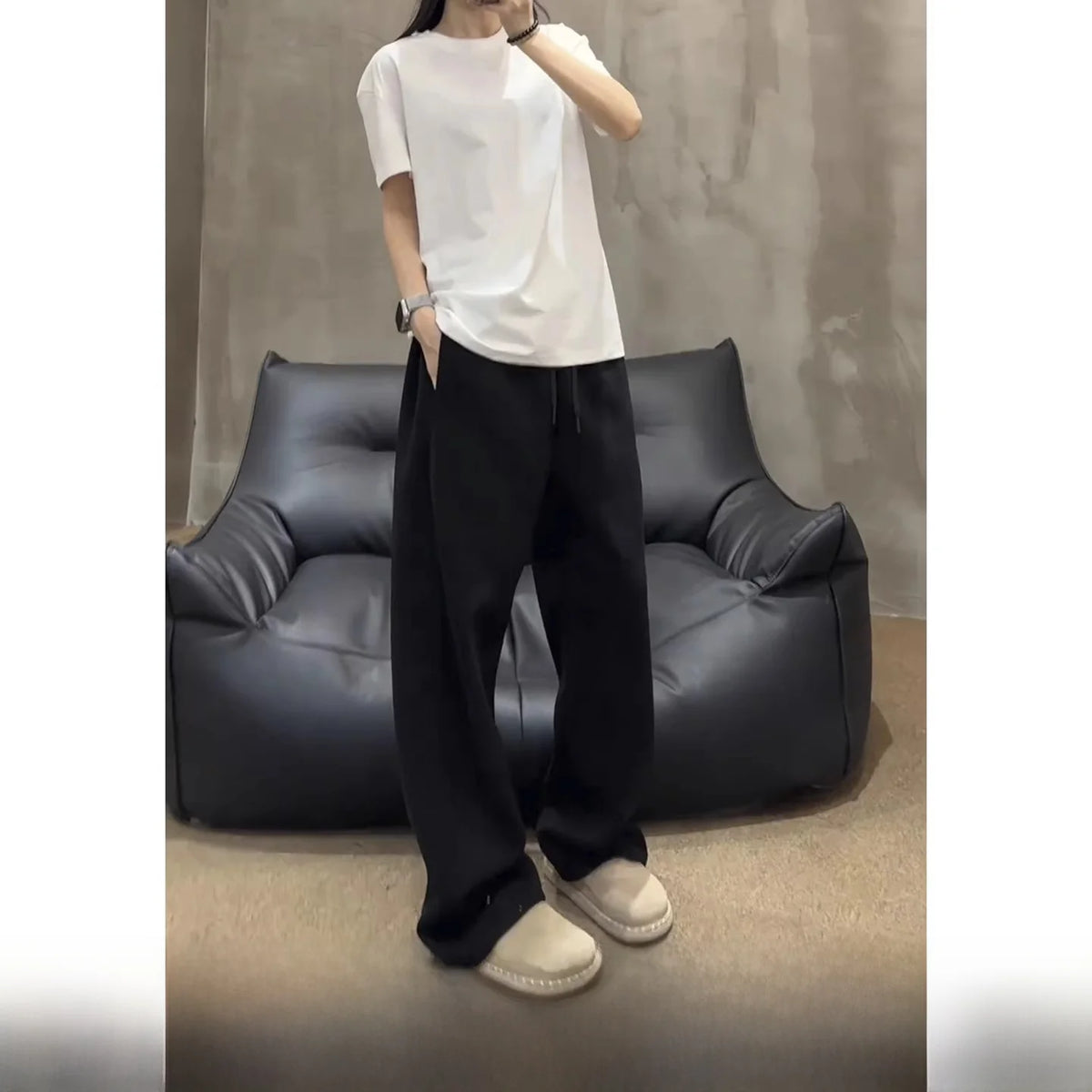 HEARUJOY  -  Cleanfit Men's Lazy Sle Wide Leg Straight Cut Pants Autumn Season Spor Sweatpants Knife  Design American Casual Trousers