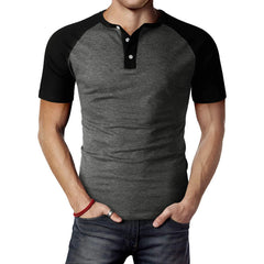 HEARUJOY  -  For Fitness For Gym Mens Splicing T-shirt Muscle Fitness Blouse V-neck Buttons Polyester Fabric Slim Fit For Men