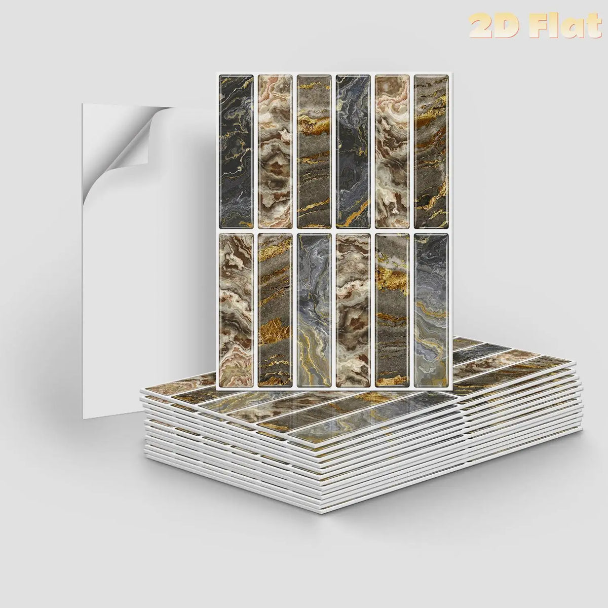 YICKYUE  -  2d Flat | 10/11/12/13 Pcs-Modern Style Gold Imitation Marble Wall Stickers-Tear-Off Sticker-Kitchen Splashback Peel And Stick