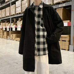 HEARUJOY  -  New Men's Trench Coat Mid Length Khaki Oversized Casual Style Spring Autumn UK Inspired Coat