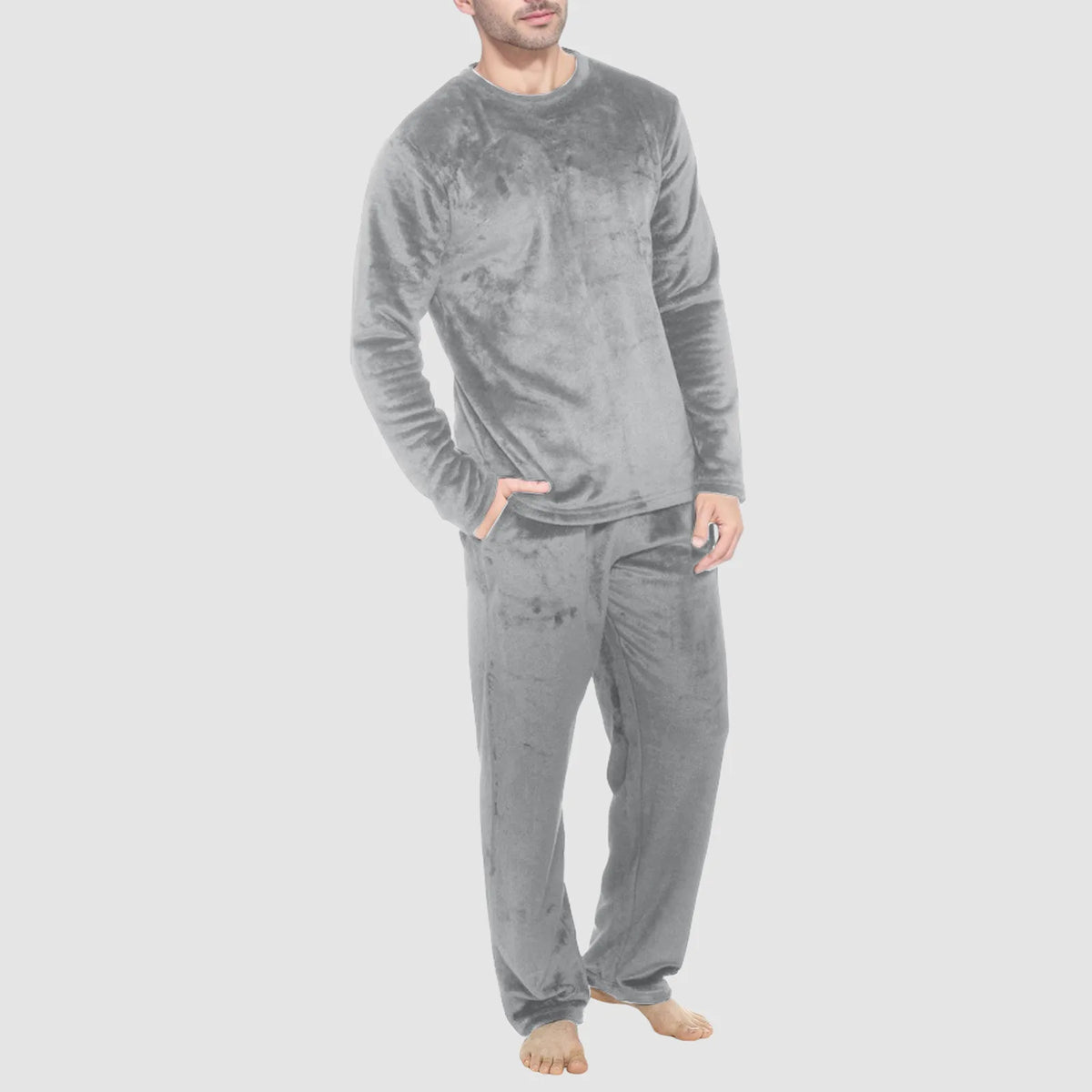 HEARUJOY  -  Mens Four Seasons Fashion Leisure Soft Home Solid Color Shirt Pants Pajama Set Home Service Two Piece Set Long Pants For Men 5xl