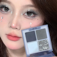 YICKYUE  -  4-Color Glitter Blue Eyeshadow Palette Matte Pearl Shimmer Acrylic Smoky Grey Eye Shadow Palette Long Lasting Makeup Cosmetic