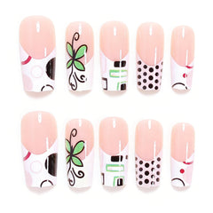 YICKYUE  -  Women's Y2k Press On Nails Flower Irregular Pattern Artistic Resin French False Nails Long Ballet Fashion Manicure Art 24pcs/set