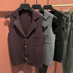 Hearujoy Mens Business Casual Knitted Suit Vest 2024 New Genderless Fashion Youth Trend Versatile Simple Retro Solid Color Top Unisex