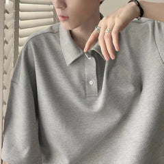 HEARUJOY  -  Brand New T-shirt Daily Wear Holiday Loose Lapel T-shirt All-match T-shirt Lapel Neckline Regular Length Short Sleeve