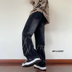 HEARUJOY  -  Men's Autumn Winter Trendy American Street Jeans Loose Straight-Leg Versatile Wide-Leg
