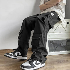 Hearujoy Parachute Cargo Pants for Men Summer Techwear Quick Dry Trousers Male Black Japanese Streetwear Hip Hop Gray Pocket