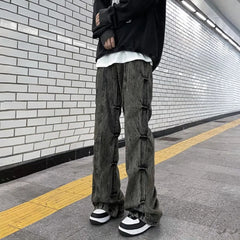 Hearujoy Men'S Clothing Casual Jeans American Retro High Street Pants Men'S Niche Design Pleated Flared Wide-Leg Pants Y2k Jeans