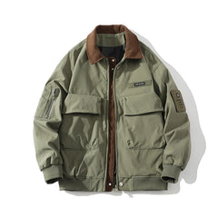 HEARUJOY  -  Autumn Men Pilot Jacket Multi-Pocket Retro Streetwear Casual Corduroy Patchwork Lapel Jacket Male Outerwear Clothing