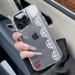 YICKYUE  -  White Lace Polka Dot Clear Soft Phone Case For iPhone 17 16 15 14 13 12 11 Pro MAX XS XR 7 8 Plus 17air 16e Transparent Cover