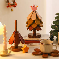 YICKYUE  -  Creative Christmas Tree Insulation Mat Home Cute Cloud Star Decoration Meal Mat Foldable Solid Wood Cup Mat Ornament