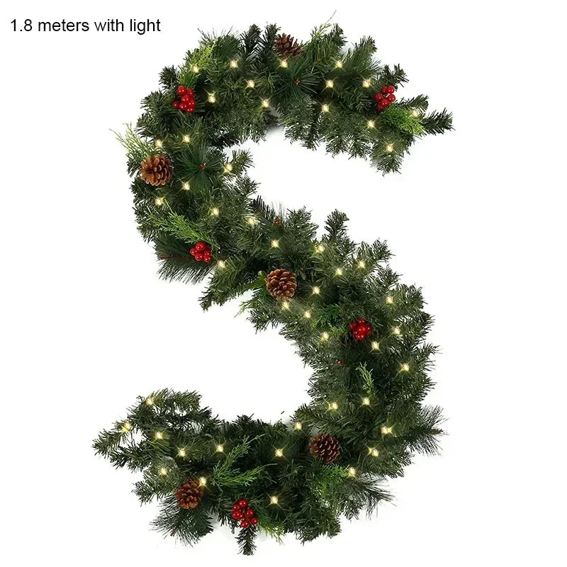 YICKYUE  -  Christmas Garland Artificial Rattan with LED, Red Berries, Pinecones, Xmas Wreath for Home Tree Door, New Year Decoration