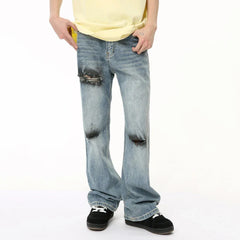 Hearujoy Summer Men's Jeans Hole Graffiti Contrast Color Menwear Straight Wide Leg Casual Male Denim Pants High Street 9C6510