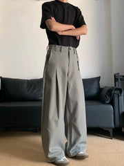 HEARUJOY  -  American Sle Casual Pants Men's Loose Floor-Length Trousers Simple Silhouette Pleated Commute Long Pants ay High-End