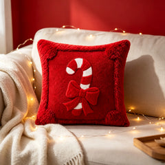YICKYUE  -  1/2pcs Plush Cushion Cover Suitable for Christmas & Winter Decorations,Soft Zippered Pillowcase with Candy Ribbon, Pillow Cover