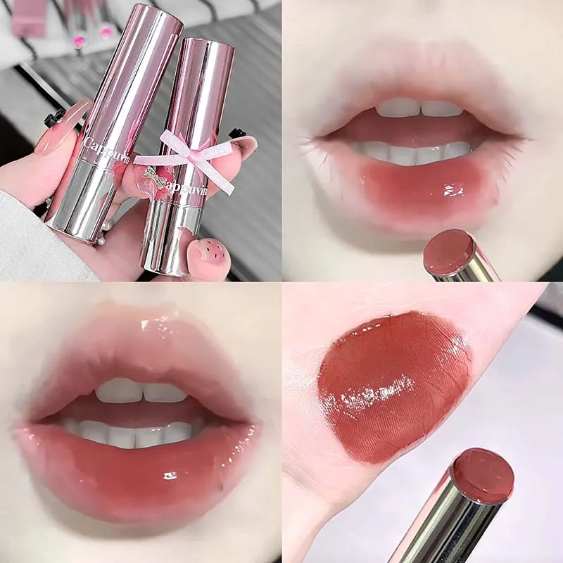 YICKYUE  -  Pink Crystal Mirror Glass Solid Lip Gloss Water Light Lipstick Clear Red Jelly Lip Glaze Moisturizing Nude Brown Lip Tint Makeup