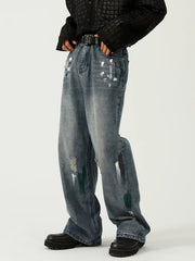 Hearujoy Oversize Graphic Jeans Y2k Men Ripped Jeans Pants With Print Blue Denim Trousers Male Punk Japanese Streetwear Hip Hop