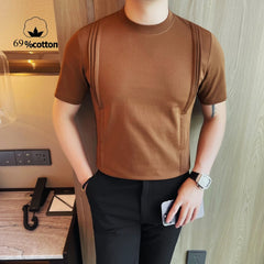 HEARUJOY  -  69% Cotton Stretch Men's T-Shirt - Breathable Modern Fit with Vertical Seam Detail, Timeless Casual Top for Everyday Comfort