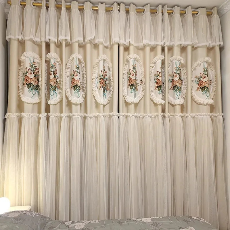 YICKYUE  -  Korean American French Princess Curtains for Bedroom Living Room Blackout Luxury Girl Kids-children European Style Customize