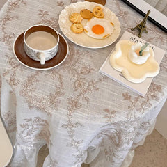 YICKYUE  -  French Retro Style Lace Tablecloth Elegant Ruffle Pastoral Table Cloth Coffee Table Nightstand Cover Living Room Home Decoration