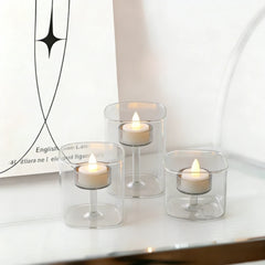 YICKYUE  -  3Pcs European-style Transparent Glass Candle Holder Romantic Windproof Candlestick Candlelight Dinner Wedding Party Decoration