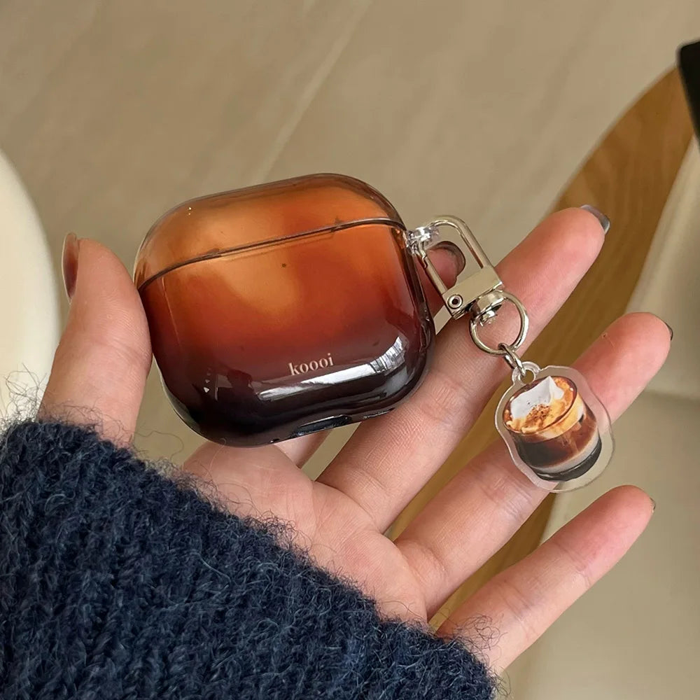 YICKYUE  -  Korea Lovely Transparent Amber Color Soft Earphone Case For AirPods 4 With Coffee Pendant Protective Shell For AirPods Pro 2 3