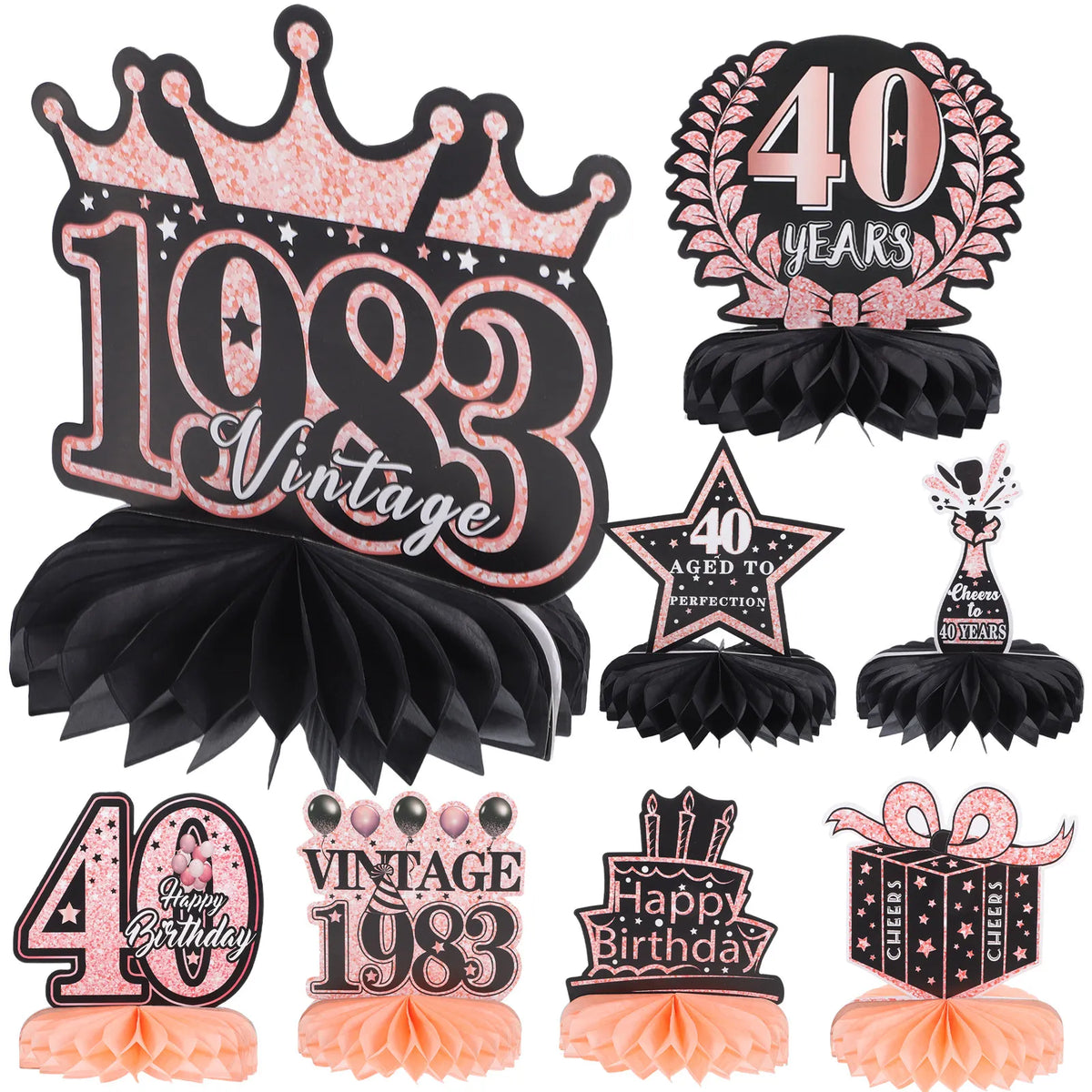 YICKYUE  -  8Pcs Rose Gold Honeycomb Birthday Decorations Table Centerpieces for Women 40Th Birthday Party Supplies Celebration
