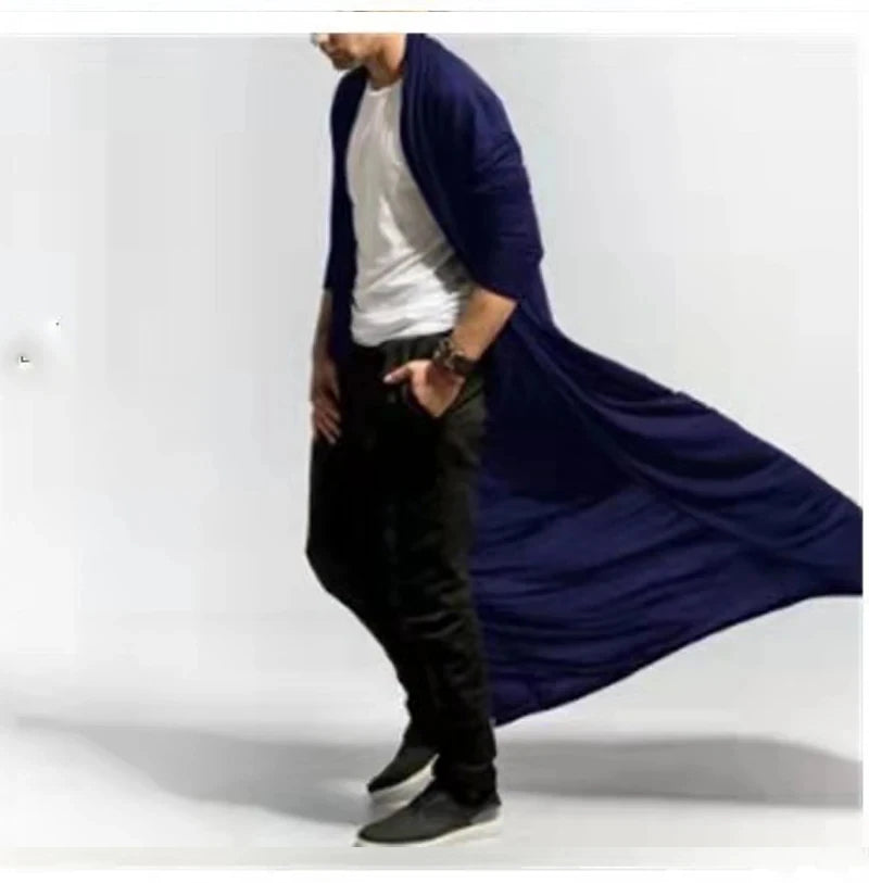 HEARUJOY  -  Spring Autumn New Men's Cardigan Cloak Mature Loose Vintage Long Windbreaker Casual Fashion Windbreaker Solid Poncho Men Tops
