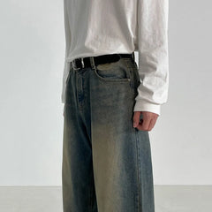 Hearujoy Washed Denim Pants Men's Loose Floor Pants Korean Style Straight Leg Trousers Casual Jeans Summer Trend 9C5010