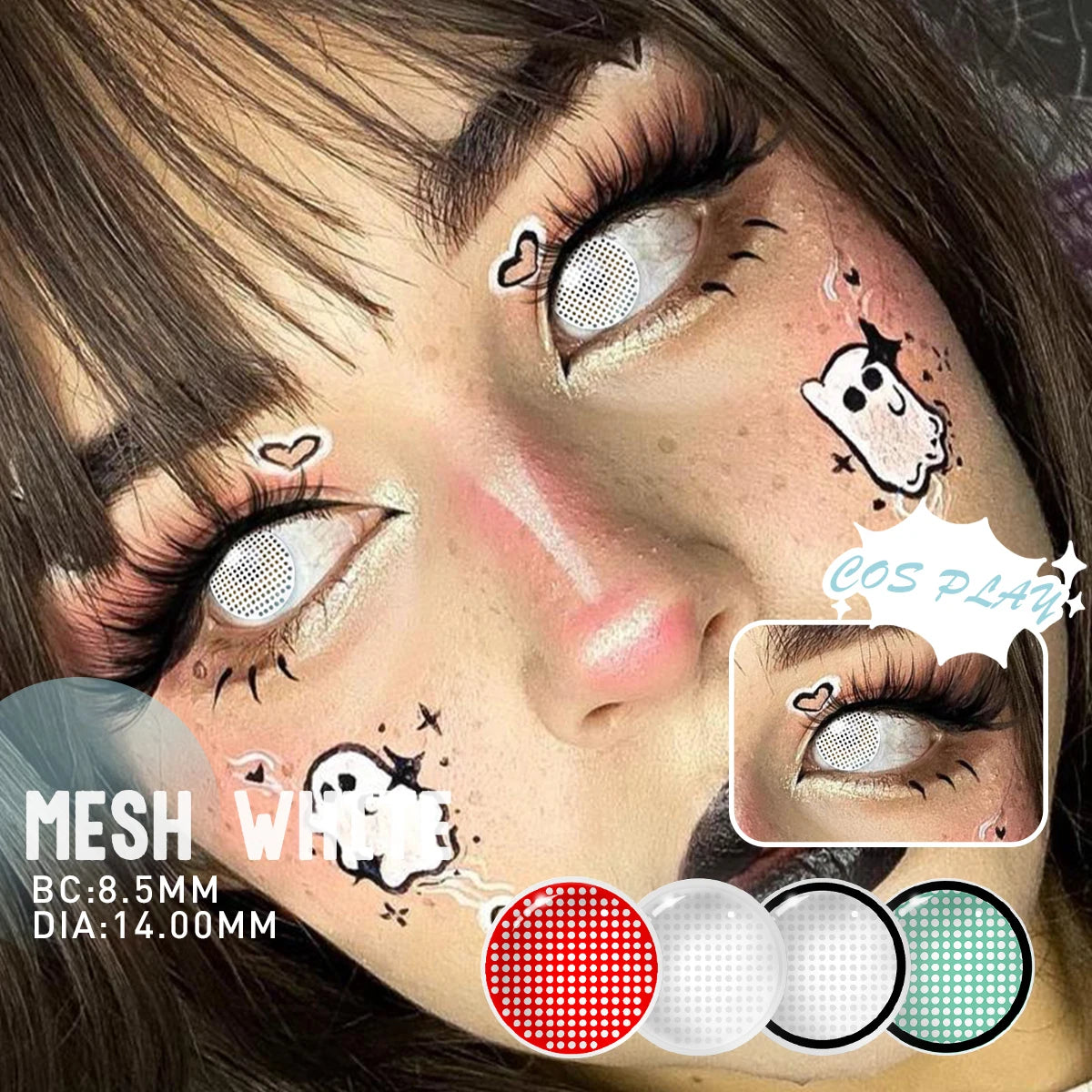 YICKYUE  -  6 Months Use Colored Contact Lenses Mesh White Small Pupil Eyes Makeup Lens Crazy Cosplay Anime Contacts Accessories