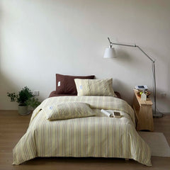 YICKYUE  -  Simple Style Bedding Set Nordic Striped Duvet Cover Set 100% Cotton Flat Sheet Single Twin Size Double Bed Sheet Set For Bedroom