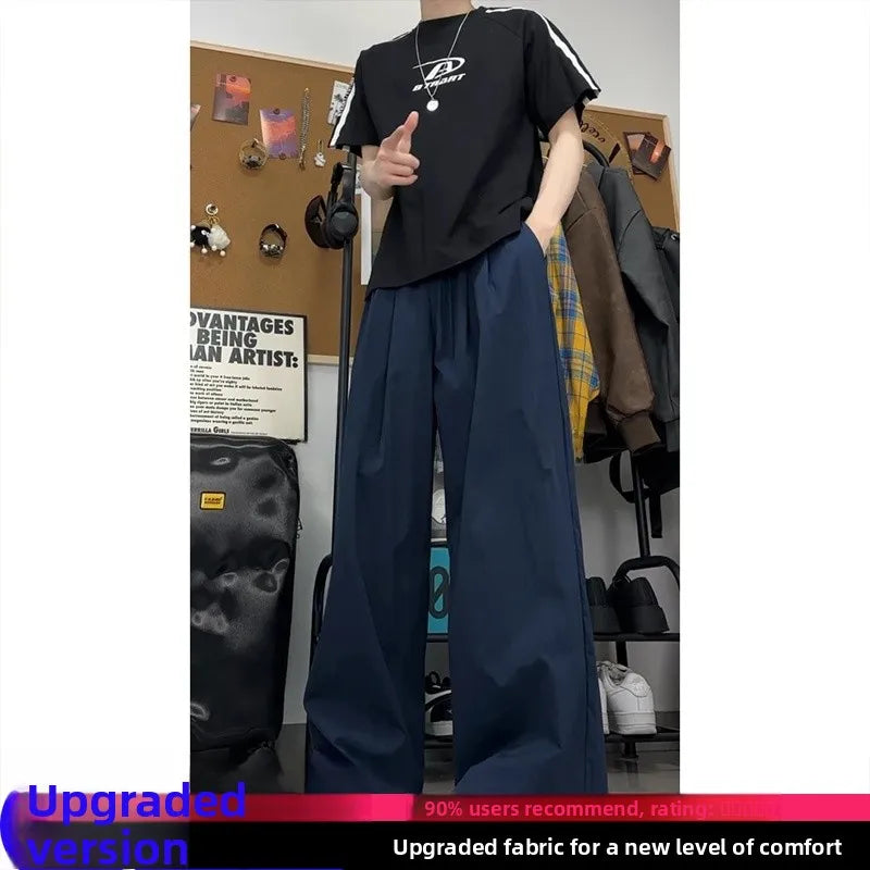 HEARUJOY  -  Lightweight Ice Silk Yamamoto Men's Summer Wide Leg Casual Pants Draped Loose Fit Straight Cut Trousers Youthful Energy Sle