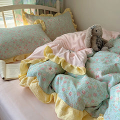 YICKYUE  -  Soft Bedding Set Duvet Cover Sheet Pillowcases Comfortable Skin-Friendly Bedroom Linen Set Floral Cute Print Home Bed Set