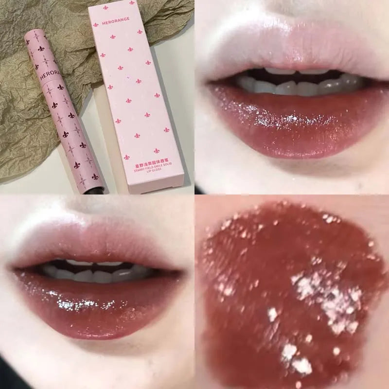 YICKYUE  -  Low Saturation Lip Glaze Water Light Mirror Shiny Grey Pink Purple Solid Lip Gloss Hydrating Brighten Film-forming Nude Lipstick