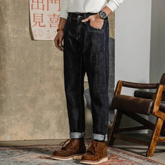HEARUJOY  -  American Vintage Heavy weight Denim pants Men Spring Autumn Dark Straight Jeans Amekaji Trousers Back Paris Buckle Cargo Pants