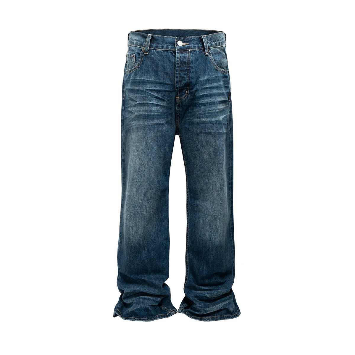 Hearujoy Vintage Wrinkle Textured Washed Denim Jeans Mens and Womens Casual Loose Jeans Streetwear Baggy Pockets Cargo Pants Oversized