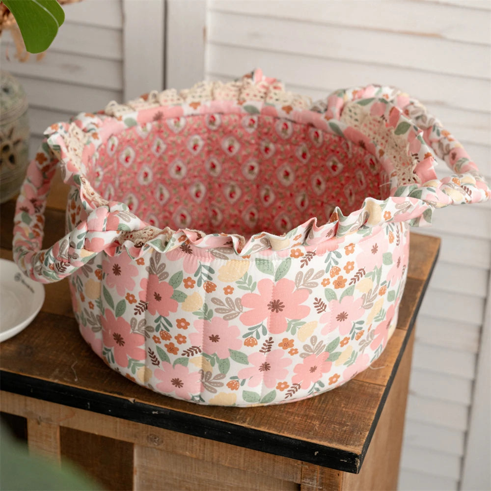 YICKYUE  -  Pastoral Fabric Storage Basket Sundries Toys Cosmetics Storage Basket Home Decoration Cute Floral Underwear Storage Basket