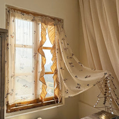 YICKYUE  -  Romantic Style Roses Pattern Ruffle Curtain Enclosure Kitchen Door Curtains Cafe Living Room Window Kitchen Curtain Decoration