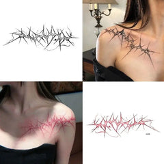 YICKYUE  -  Shoulder Thorn Tattoo Sticker Halloween Cosplay Punk Fake Tattoo for Woman Man Clavicle Tatuajes Temporales Faux Tatouage Femme