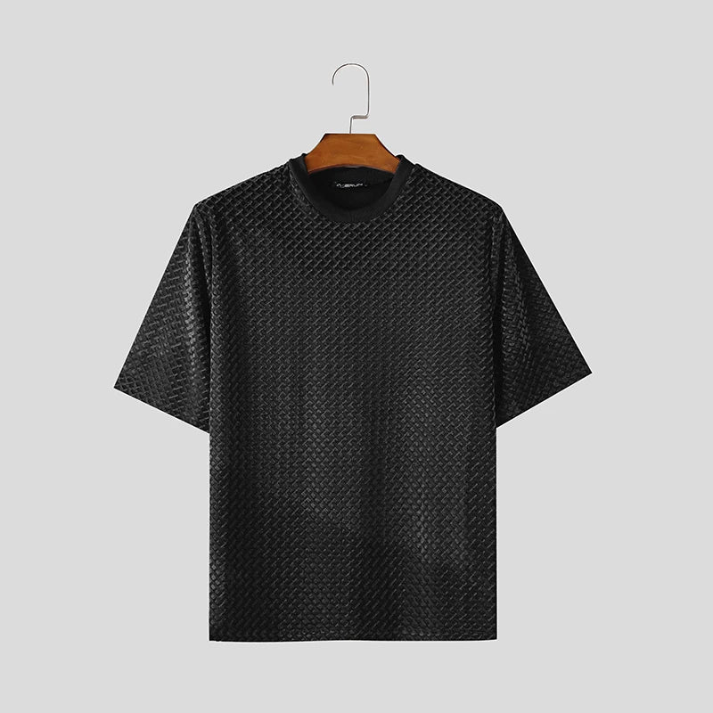 HEARUJOY  -  Men T Shirt Solid Color Velour O-neck Short Sleeve Summer Men Clothing Streetwear Korean Fashion Male Tee Tops