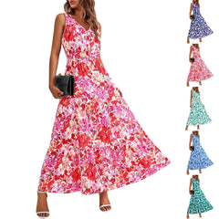 HEARUJOY  -  Maxi Dresses For Women Summer Tiered Ruffle Print Boho Beach Ladies Vestidos Evening Party Elegant Dress Vintage Long Dress