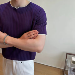HEARUJOY  -  Summer Breathable T-Shirts Men Korean Luxury Clothing O-Neck Short Sleeve Knitted Mens T Shirt Fashion Hollow Tops&Tees 3XL