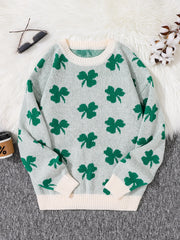 HEARUJOY  -  Four-Leaf Clover Jacquard Pattern Pullover Sweater Casual Round Neck Contrast Color Knitted Men's Pullover