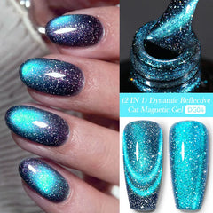YICKYUE  -  7ml Blue Reflective Cat Magnetic Gel Nail Polish Soak Off UV LED Shining Gel Polish Semi Permanent UV Gel For Nail Art