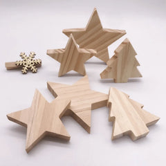 YICKYUE  -  18/24pc Solid Wood Christmas Tree Star Ornaments Christmas Decor 3D Wood Texture Craft Ornament Home Table Xmas Decorations 2027