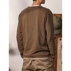 HEARUJOY  -  American Retro Henry Neck Long-sleeved T-shirt Spring and Autumn New Men's Solid Color Loose Base Shirt Underwear Top