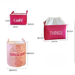 YICKYUE  -  Pink Cloth Cotton Linen Laundry Basket Bathroom Large Foldable Waterproof Dirty Clothes Storage Basket Toy Basket Storage Bucket