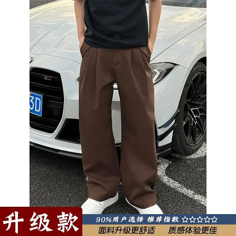 HEARUJOY  -  Men's Maillard Brown Drapey Sabre - Cut Trousers Spring Autumn High - End Sense Straight - Leg Wide - Leg Casual Trousers