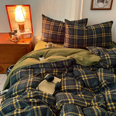 YICKYUE  -  Retro Academia Bedding Set Plaid Duvet Cover Set Soft Flat Sheet Single Twin Size Double Bed Sheet Set For Bedroom
